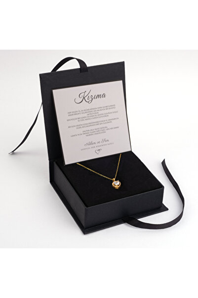 Myla “Kızıma” Altın Kalp Taşlı Kadın Kolye Anlamlı Notlu ve Hediye Kutulu