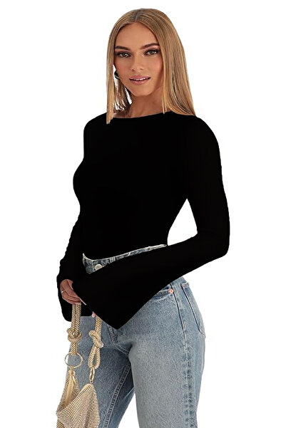 Şiir Bluză și top pentru femei Beja, cu mâneci clopot și decolteu barcă, cu atingere moale - negru