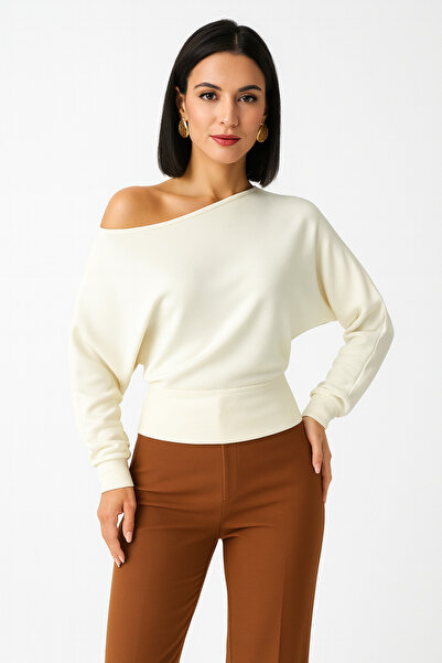 trendalisse Kadın Beyaz Düşük Omuzlu Modal Dokulu Bluz