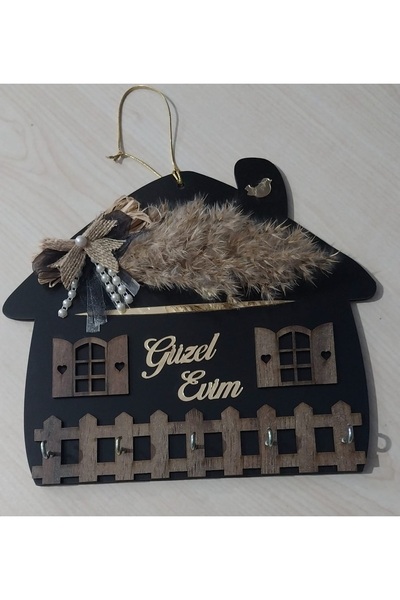 HeiN Güzel Evim Yazılı Ahşap Anahtar Askılığı Duvar Askılı Anahtarlık (ANNELE...