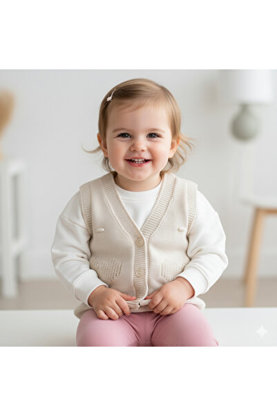 Mamman's 2-Piece Knitted Sweater Vest, Buttoned Baby Girl and Boy Winter Vest Set