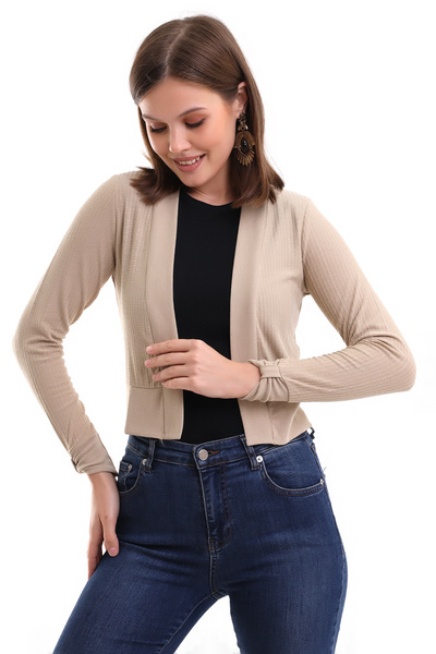 Şiir سترة قصيرة وبوليرو نسائية من ساكو بنسيج ناعم من القطن الممشط مع تفاصيل على الأكمام والظهر من الجاكار - لون المنك