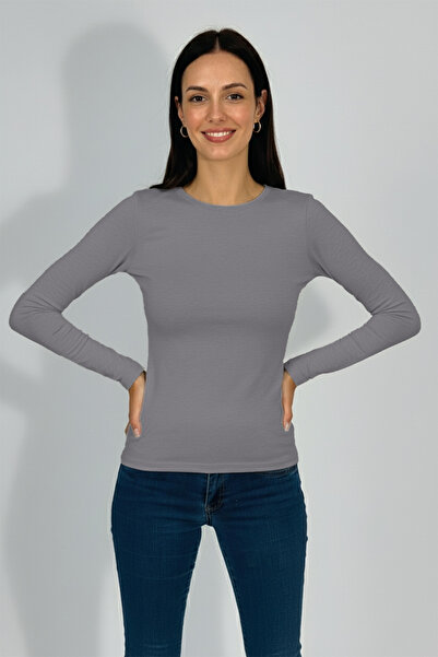 Betimoda Γυναικείο μακρυμάνικο σώμα με λαιμόκοψη γκρι 1 τεμάχιο