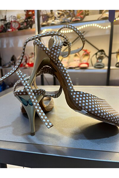 bitangosu White Polka Dots Butterfly Model 8.5 cm 13 Point Heel Height Tango, Dance and Evening Dress Shoes