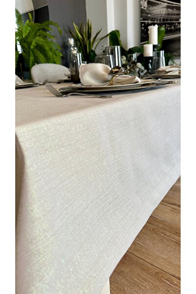 Decamor home Linen Textured Pearlescent Glitter Dark Gray Smoked Tablecloth (Napkin Not Included)