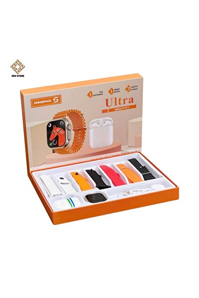 ZERO SPACE Ultra 7+1+1 Smart Watch Bundle with Earphones, 7 Watch Straps, Compatible with iPhone and Android