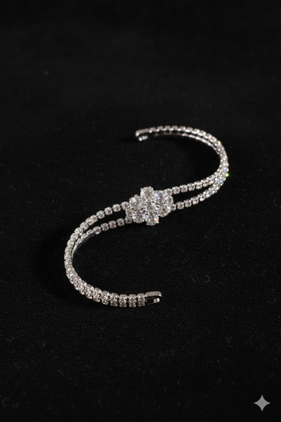 BİJUTERRİ Gümüş Kaplama Silver Taşlı Çiçek Su Yolu Bileklik