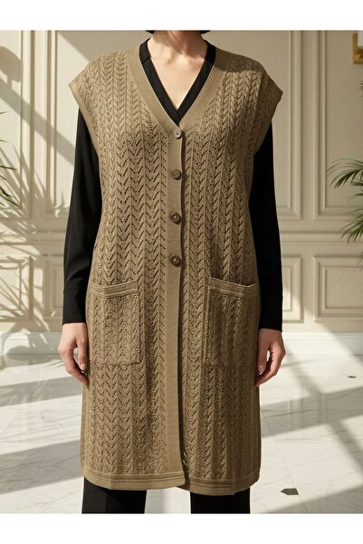 TEK Mevsimlik Merserize Anne Uzun Yelek / Vizon