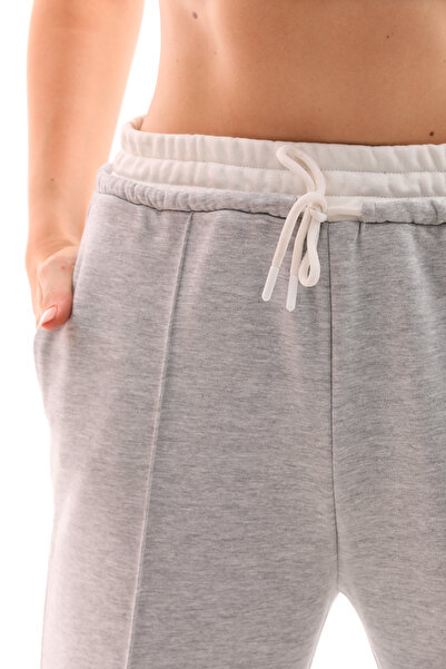 kallima Γκρι φαρδύ γυναικείο φούτερ με ψηλή μέση αντίθεση με ζώνη και τσέπες