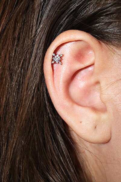 AGB SEDEFLİ ZİRKON TAŞLI KAR TANESİ FİGÜRLÜ Kıkırdak, Kulak "snug" "lobe" Zir...