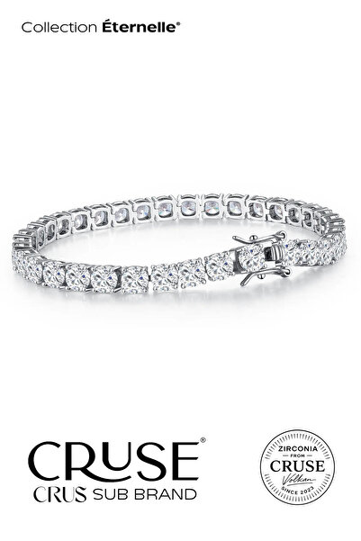Cruse 925 Ayar Gümüş 4 MM Taşlı Su Yolu Bileklik 18K Beyaz Altın Kaplama