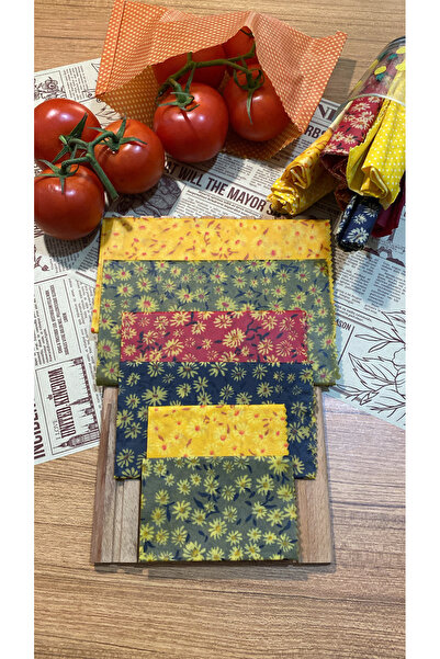 Home Daisy Patterned Fabric Reusable Natural Beeswax (Beeswax) Food Storage Cloth Set of 6