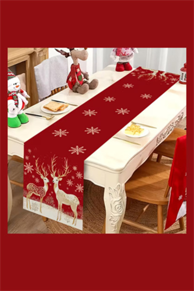 Trade Bazaar مفرش طاولة عيد الميلاد باللون الأحمر العنابي والذهبي |   ديكور م...
