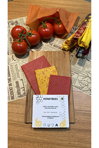 Home Mixed Patterned Fabric Reusable Natural Beeswax (Beeswax) Food Storage Cloth Set of 3