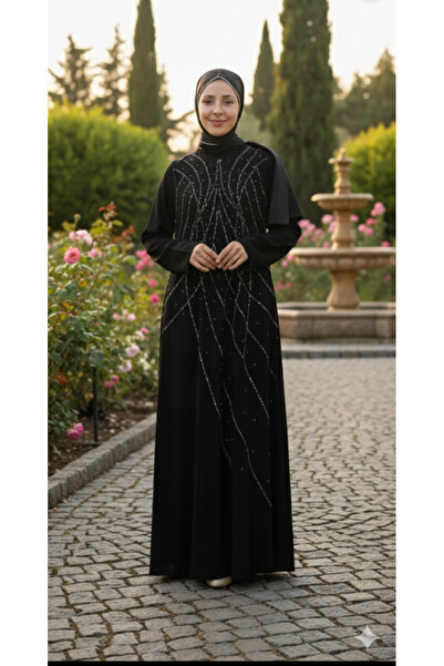 Hakko Tasarım Taş İşlemeli Medine İpeği Tesettür Abiye