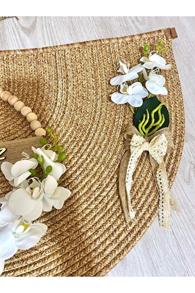 MACROMEKİDS Set of 2 Handmade Orchid Flower Welcome Door Ornament and Doormat – Decorative Front Door Set Gift