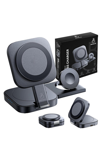 BRAGUS Incarcator wireless 3 in 1, pliabil, MagSafe, reglabil, compatibil iPh...