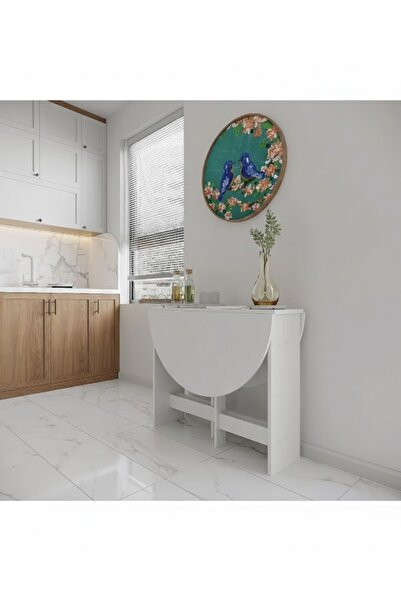 ahşen decor Pratik Katlanır - Açılır Kapanır Yuvarlak Mutfak Yemek Çalışma Ma...