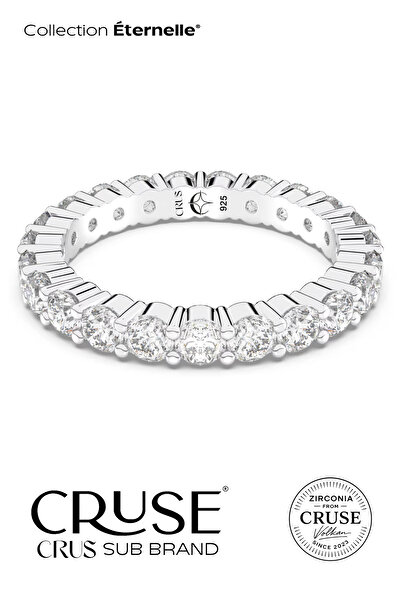 Cruse 925 Ayar Gümüş Taşlı Tamtur Yüzük 18 Ayar Beyaz Altın Kaplama Işıklı Kutu