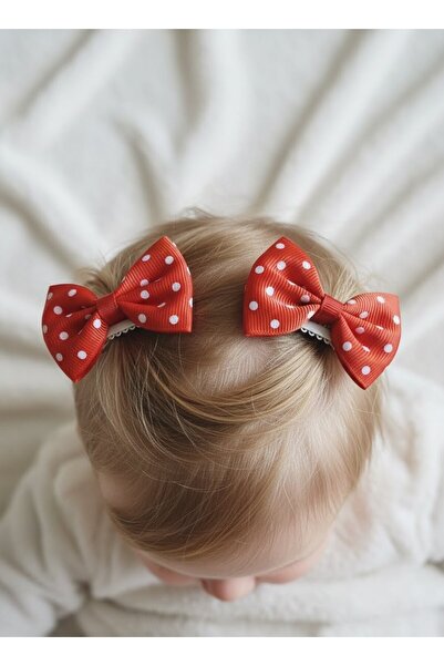 Toka Delisi Saçsız Bebek Tokası, Kırmızı Beyaz Ikili Sevimli Saç Acıtmayan Ku...