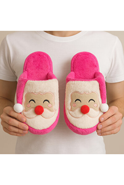 STOCON Noelia Fuchsia Santa Claus Embossed Embroidered Silent Sole Christmas Gift Slippers House Slippers Stc1190