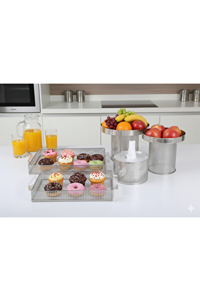 Generic Cake and dessert stand set + serving tray set + tissue box holder in a royal design