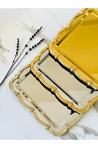 Melinda Luxury Silver Square Tray Silver-Silver Stainless Steel Tea Coffee Serving Presentation Tray 1Pc (21X21)