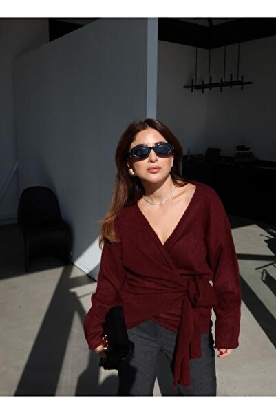 CADDELAMODA Tricotaj de damă cu cravată laterală dublu piept