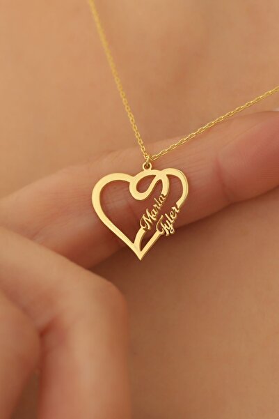 Nox Jewelry 925 Ayar Gümüş Kişiye Özel İki İsim Yazılı Kalp Kolye Gümüş