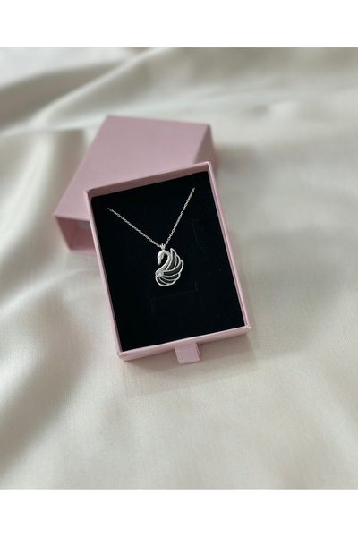 925 Ayar Gümüş Kuğu Model Kadın Kolye Siyah Taşlı Şık Takı | 3.0 gr