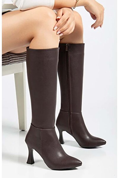 KOCAMANLAR Γυναικείες μπότες με μυτερή μύτη με τακούνι κάτω από το γόνατο ΚΑΦΕ