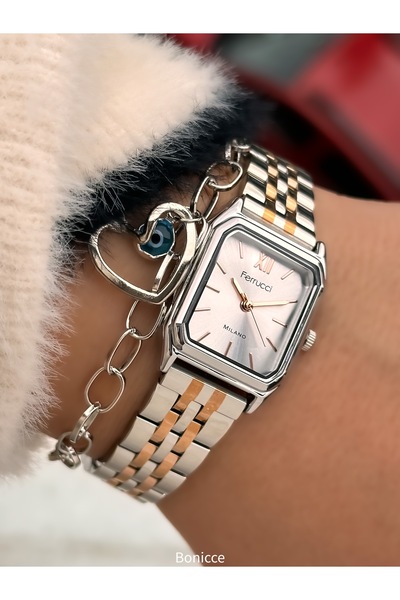 Ferrucci 18*22mm Minimal Case - Women's Wristwatch & Bracelet with Silver Color Steel Band