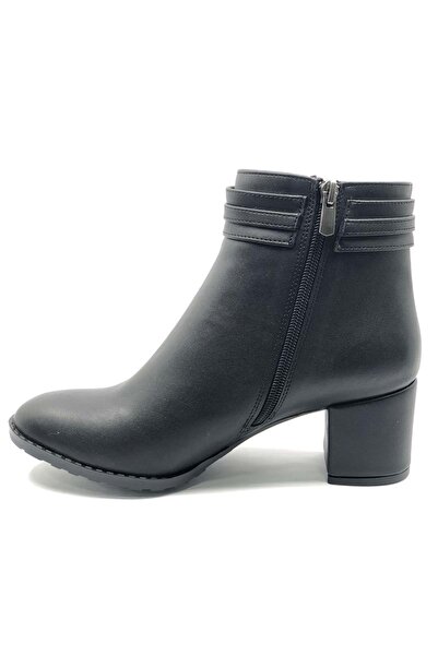 Kocamanlar Ayakkabı Feles side thin stone buckled classic heeled women's boots black