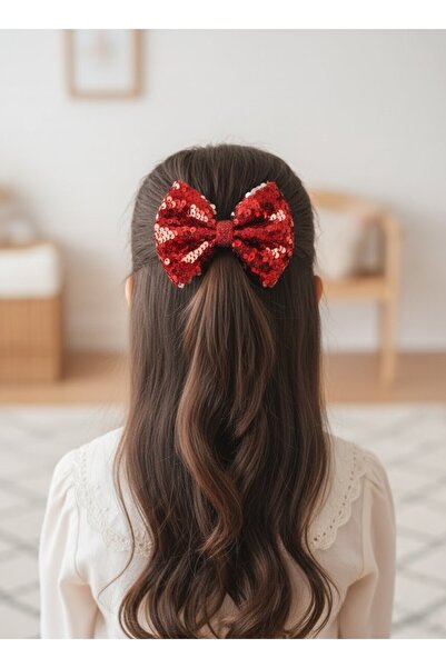 UniqueHandMade El Yapımı Abiyelik Pul Payet Kırmızı Otomatik Fiyonk Cocuk Tok...