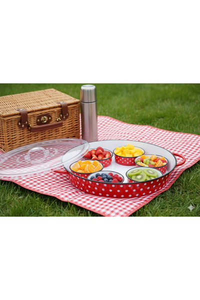 Generic صينية إفطار بغطاء مع زبديات تقديم