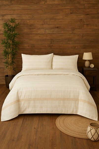 VİLERA HOME 100% Organic Cotton Canvas Fabric Unprocessed Double Size Bedding Set