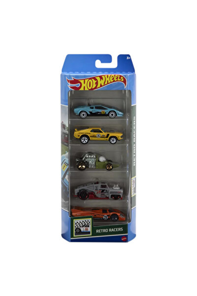 HOT WHEELS КОМПЛЕКТ ОТ 5 КОЛИ HOT WHEELS С РЕТРО ДИЗАЙН НА СЪСТЕЗАТЕЛИ