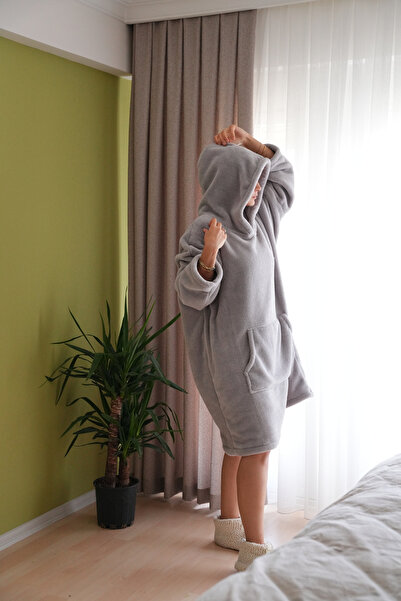H&İ HOME TEXTILE Wellsoft Giyilebilir Tv Battaniyesi-Kapşonlu-Panço - Unisex Beden Oversize
