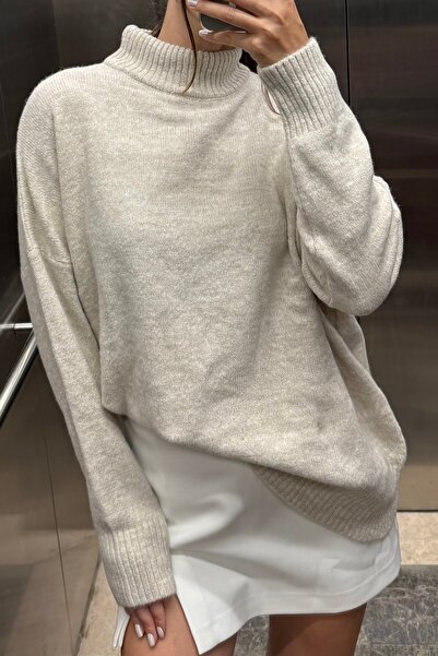 Noi Belis Pulover de bază cu guler în picioare oversize moale texturat AW25KZ0010