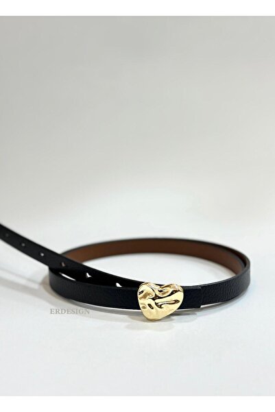 ERDESIGNN KADIN İTHAL SİYAH GOLD KALP DETAYLI KEMER ETEK KEMERİ ELBİSE KEMERİ...
