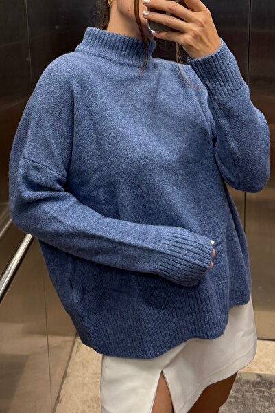 Noi Belis Pulover de bază cu guler în picioare oversize moale texturat AW25KZ0010