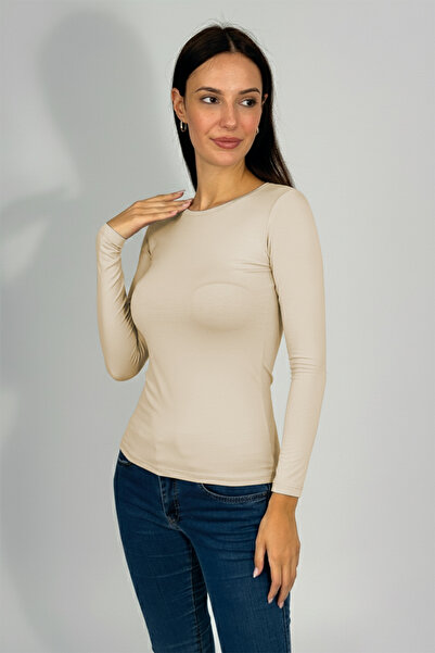 Betimoda Γυναικείο μακρυμάνικο σώμα με λαιμόκοψη μπεζ 1 τεμάχιο