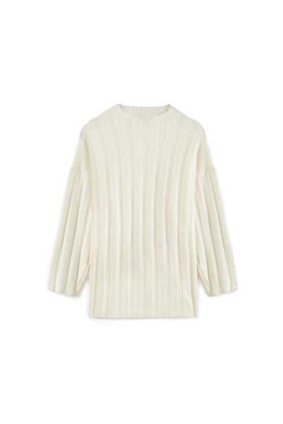 praye Pulover de tricotaj cu nervuri late ecru