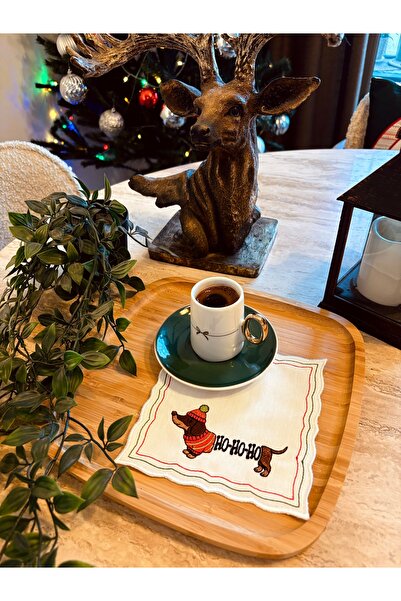 LİONYA DESİGN Yılbaşı Köpek Nakışlı Kahve ve Kokteyl Sunum Peçetesi - 15x15 P...