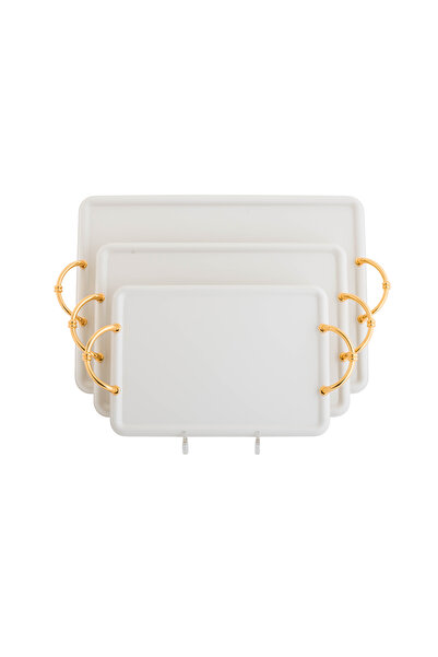 Alaska Luxury Ragad Tray Set 3 Pcs White With Gold
