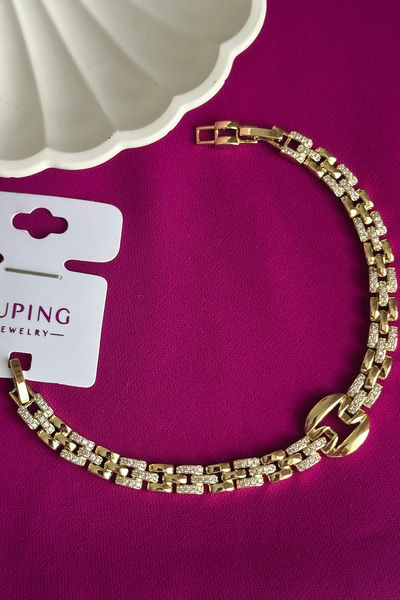 Modacaprea Xuping 14K Geçmeli Zincir Taşlı Kadın Bileklik – 17+2 cm | Altın R...