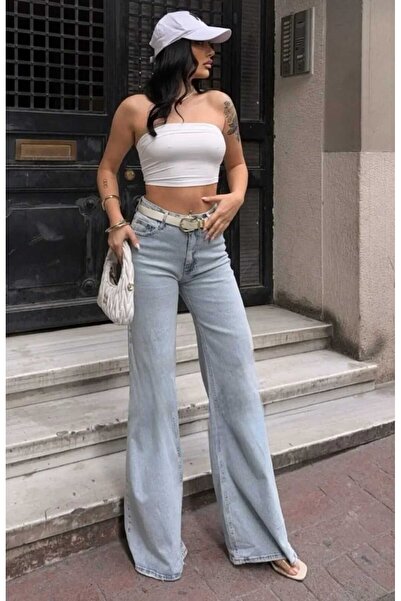 Livik Γυναικείο τζιν παντελόνι Maja Ice Blue Snow Wash με ψηλόμεσο και φαρδύ πόδι