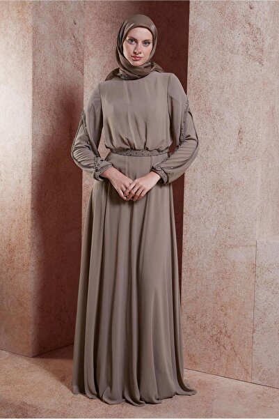 Alvina 50211 Model Stone Detailed Chiffon Evening Dress