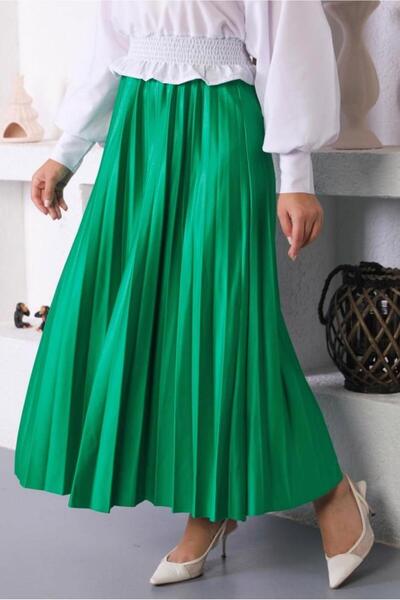 TRENDTESETTÜR WOMEN'S GREEN (BENETTON) PLEATED WAIST ELASTIC SKIRT T 8354