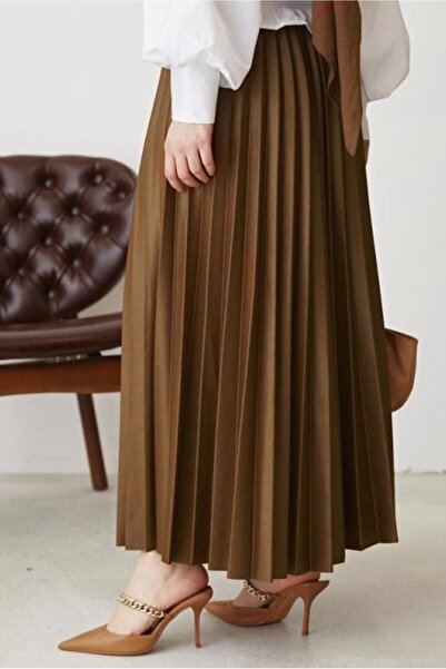 TRENDTESETTÜR Women's Taba Pleated Skirt with Elastic Waist t 8354